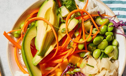 Fresh Avocado Sushi Bowl Classic with edamame